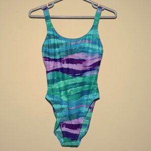 Vintage Sessa Watercolor Pattern One-piece Swimsuit Size 10